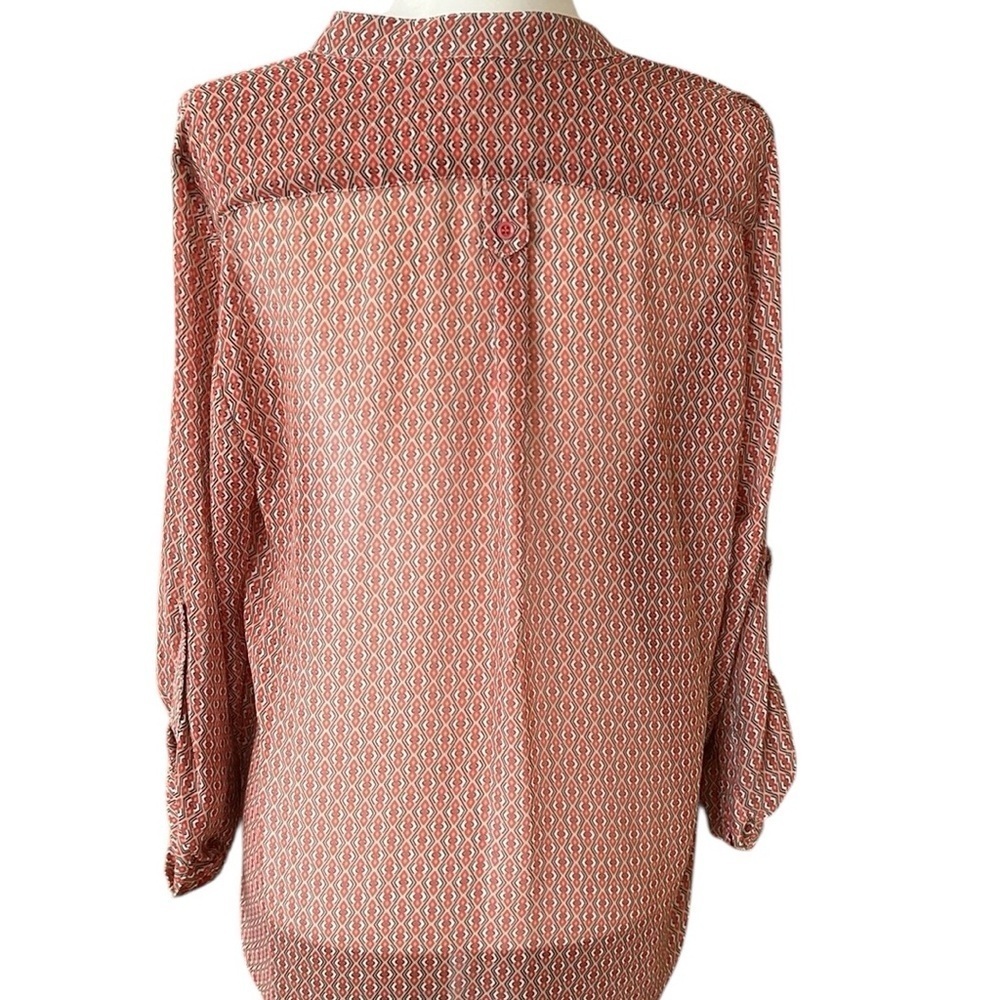 Pleione Geometric Red and White Blouse Size Large - Picture 2 of 8